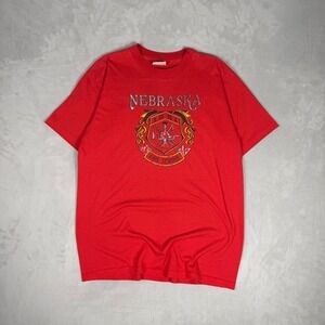 90s Mens Hanes Nebraska Fire School 1991 Graphic T-Shirt Vintage Red Large